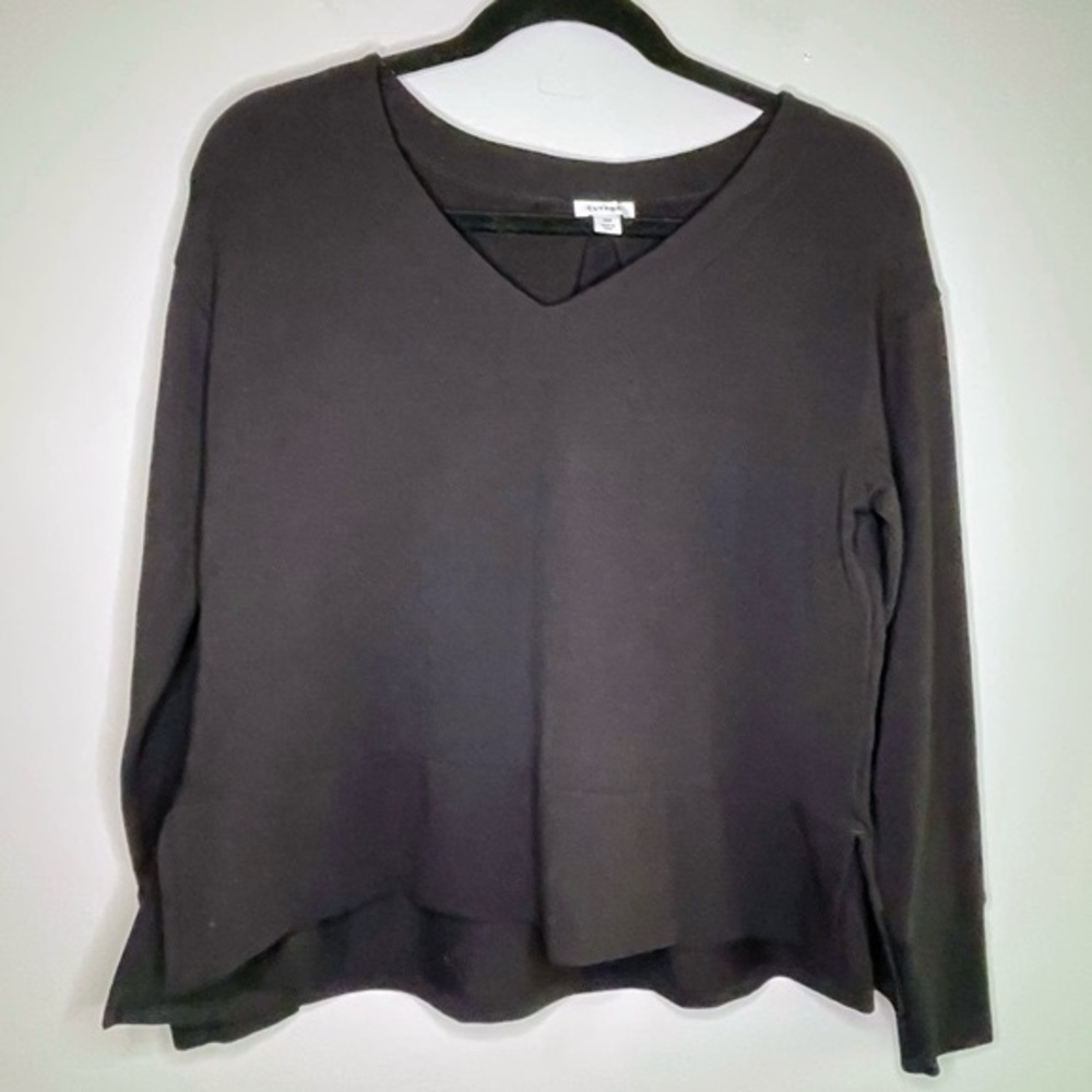 Cuyana French Terry Black V-Neck Sweatshirt - size SM